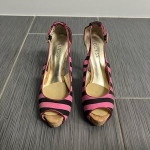 pink & black guess stripped heels